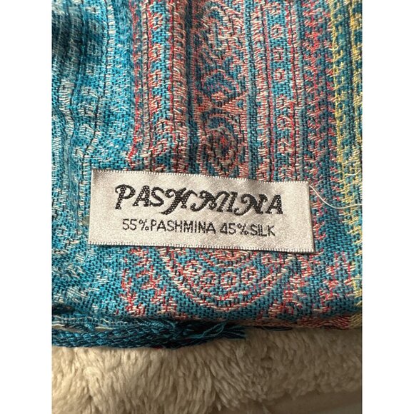 Pashmina Women Paisley Scarf Shawl Pastels Silk Pashmina Blend Fringed 70x28" - Picture 7 of 9